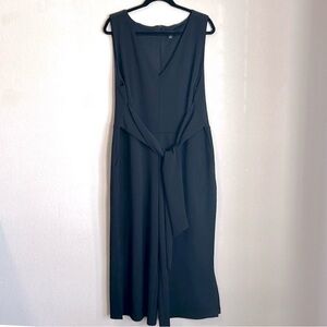 Ann Taylor Factory Crepe Wide-Leg Crop Black Tie-Front Jumpsuit Size XL